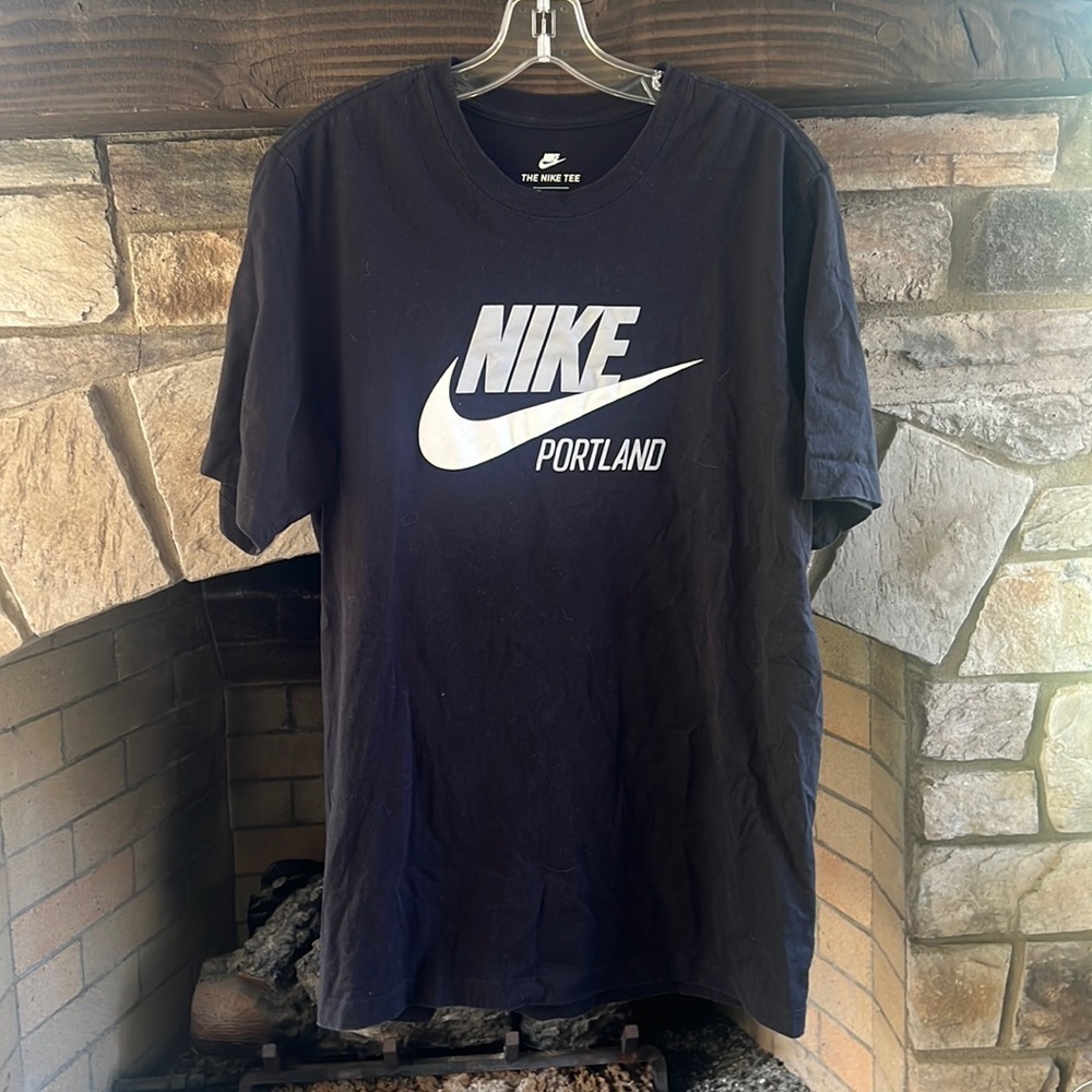 Nike Black Tee with White Swoosh and Portland Text Large - Picture 1 of 4